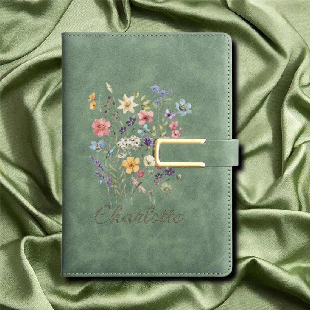 A5 Floral Monogram Custom Name - Journal Leather Hardcover recension och pris